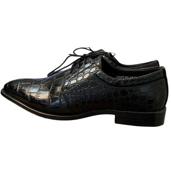Mens Size 10 Black Dress Shoes Croc Embossed Oxford Antonio Cerrelli Elite - Picture 1 of 9